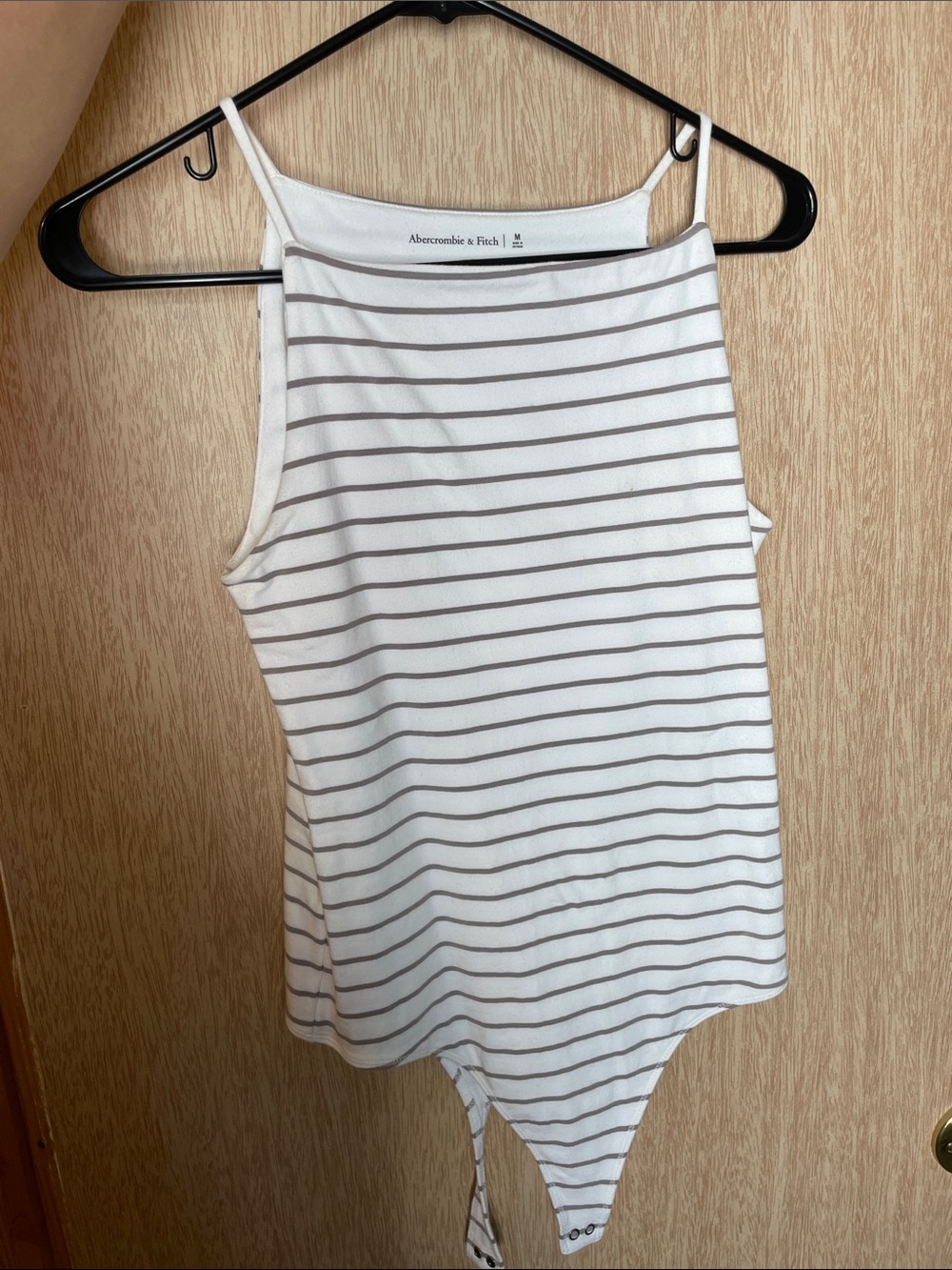 Abercrombie & Fitch White with Gray Striped One-Piece Bodysuit
